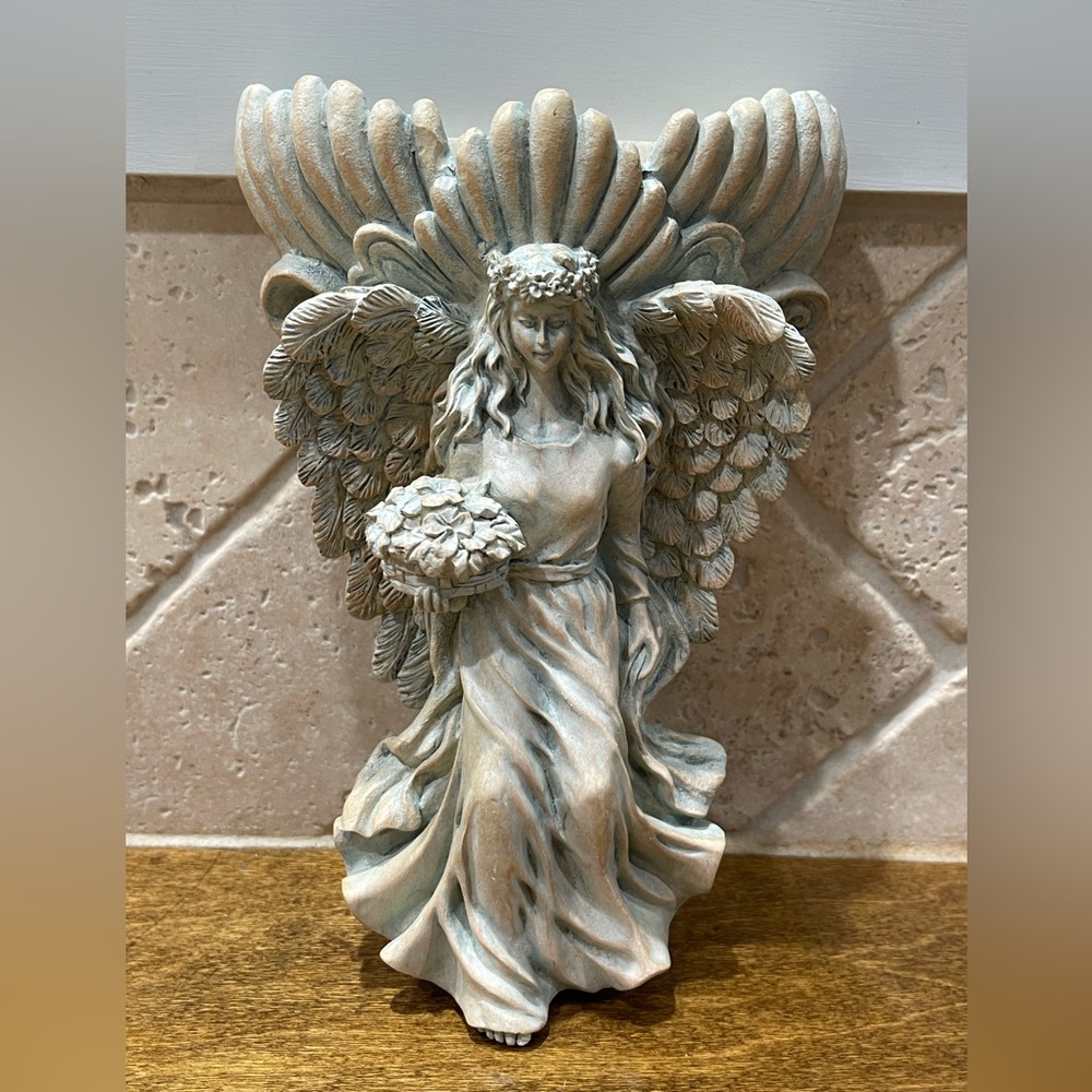 Resin Angel Wall planter. Sculpture in Gray and Cream
